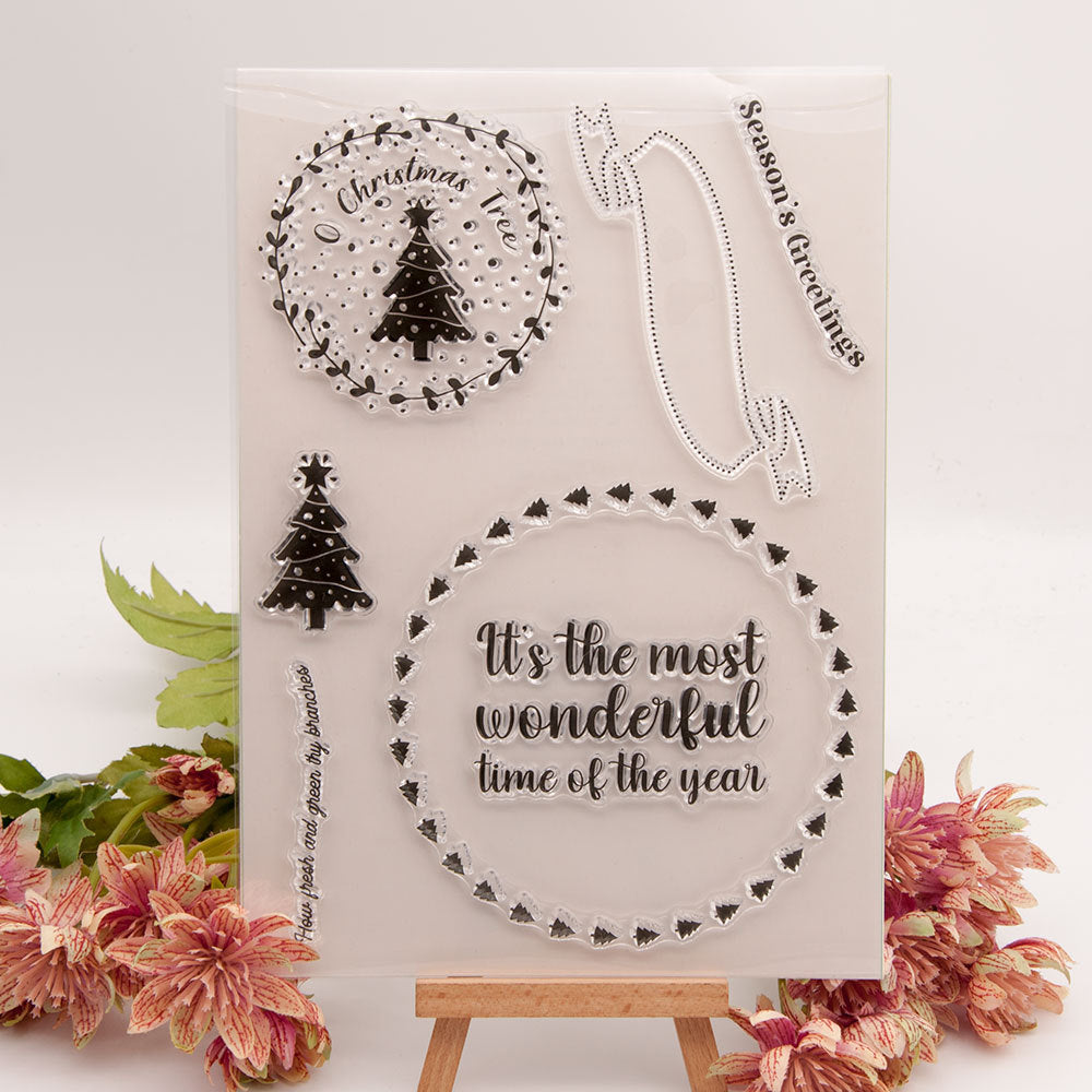 Kokorosa Christmas Tree & Blessing Word Clear Stamps