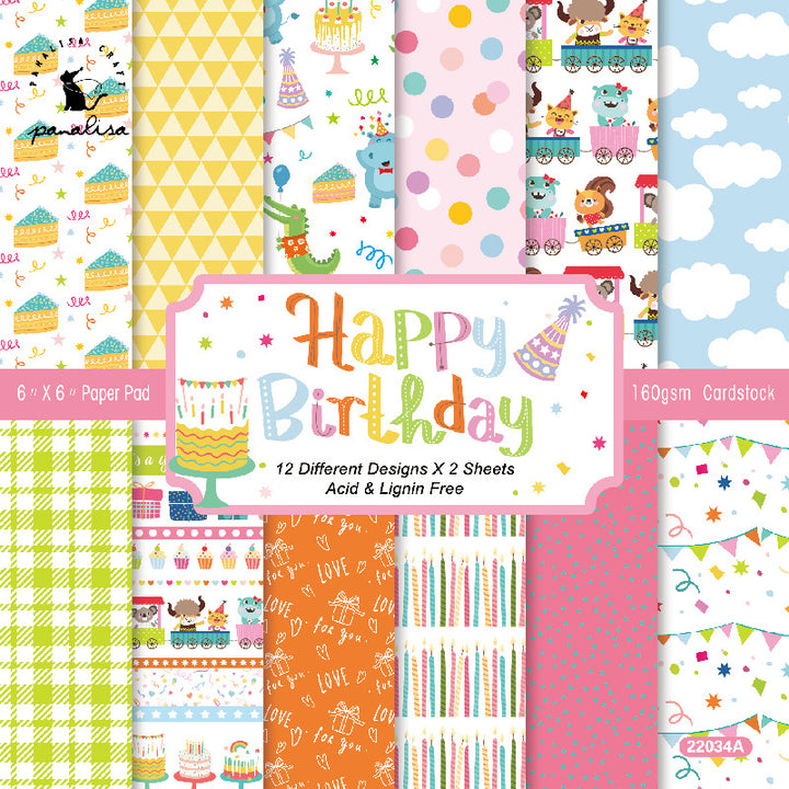 Kokorosa 24PCS  6" Happy Birthday DIY Scrapbook & Cardstock Paper