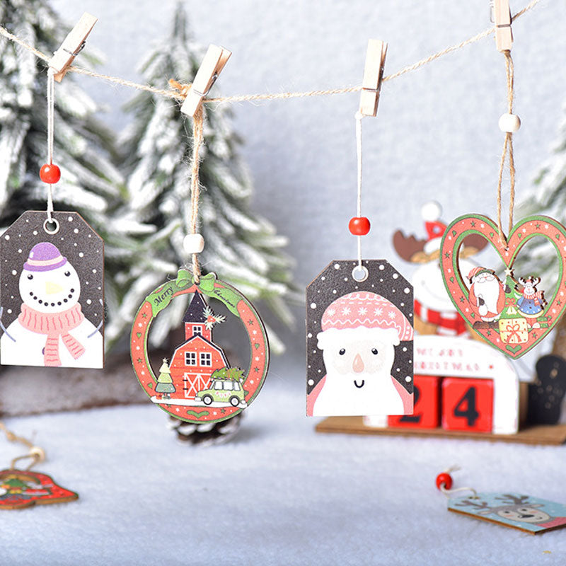 Kokorosa Wooden Decoration 3PCS Christmas Color Painting Door Pendant