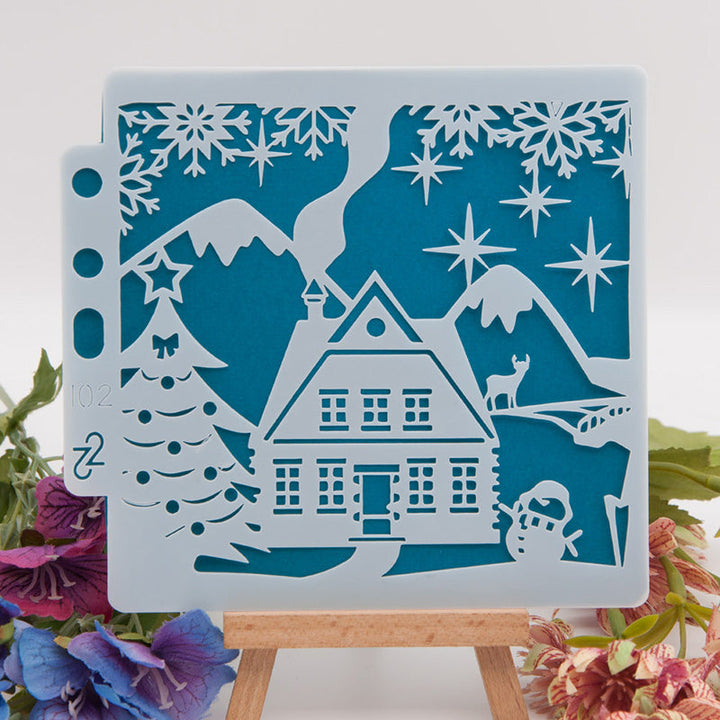 Kokorosa Christmas Cottage in the Snow DIY Painting Hollow Stencil