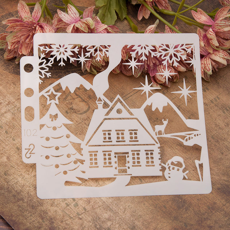 Kokorosa Christmas Cottage in the Snow DIY Painting Hollow Stencil