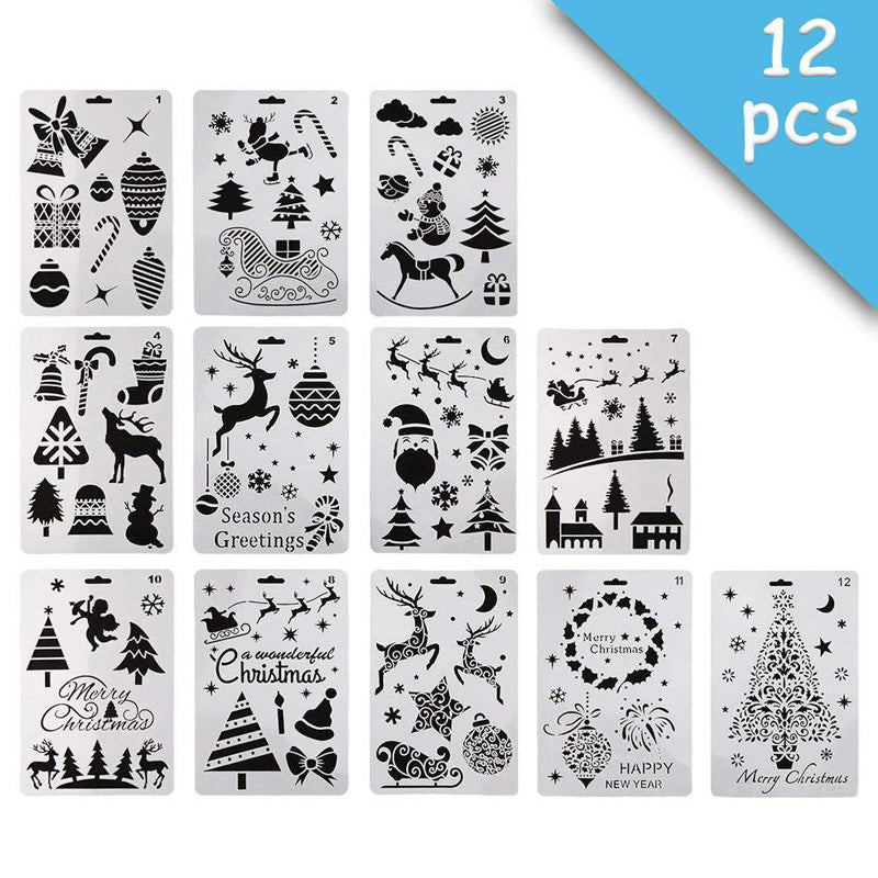 Kokorosa Christmas Series DIY Painting Hollow Stencil Set（12 Pcs）