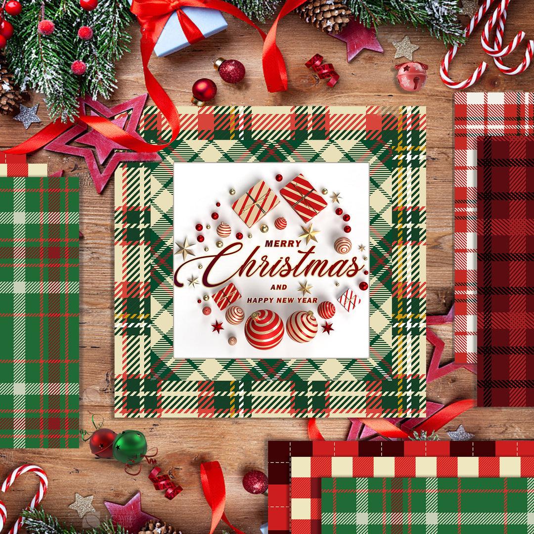Kokorosa 24PCS 12" Christmas Grid Pattern Scrapbook & Cardstock Paper