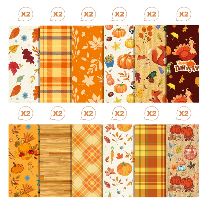 Kokorosa 24PCS 12" Thanksgiving Theme Scrapbook & Cardstock Paper