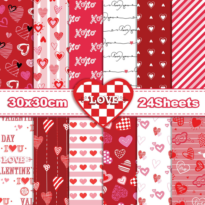 Kokorosa 24PCS 12" Valentine's Day Scrapbook & Cardstock Paper