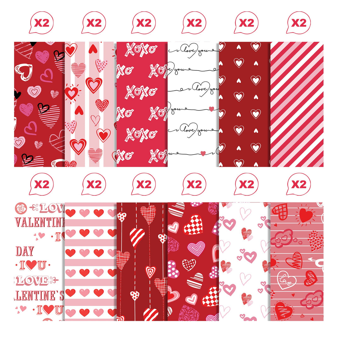 Kokorosa 24PCS 12" Valentine's Day Scrapbook & Cardstock Paper