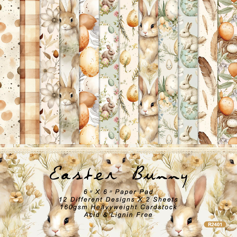 Kokorosa 24PCS 6" Easter Bunny Scrapbook & Cardstock Paper
