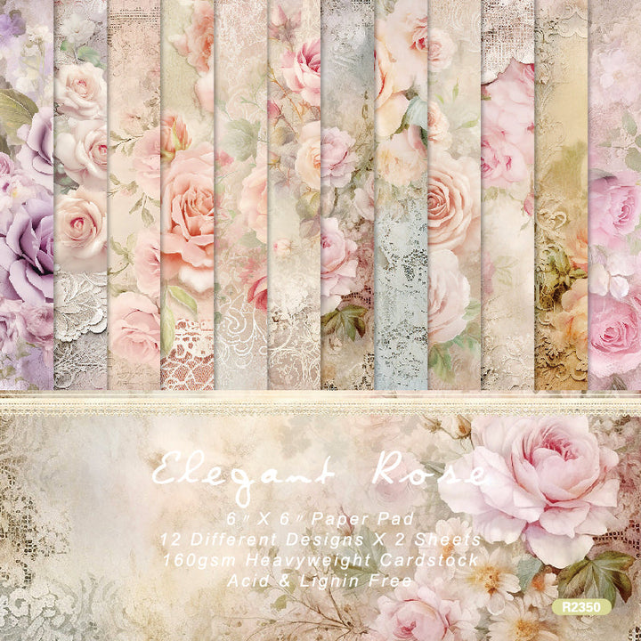 Kokorosa 24PCS 6" Elegant Rose Scrapbook & Cardstock Paper