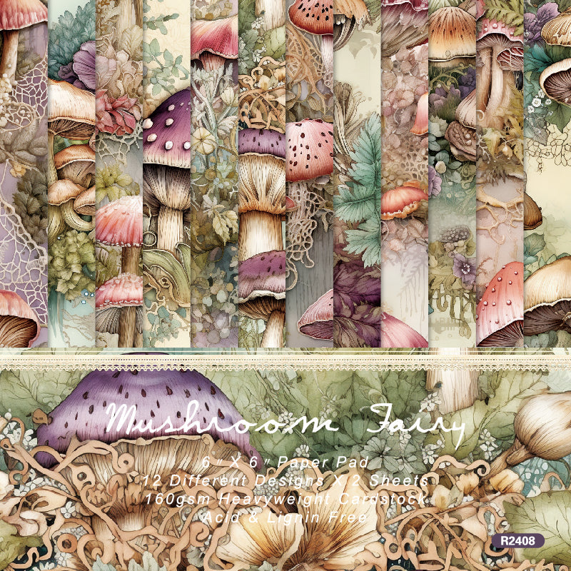 Kokorosa 24PCS 6" Mushroom Fairy Scrapbook & Cardstock Paper
