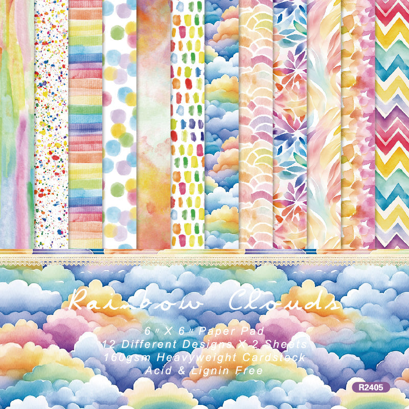 Kokorosa 24PCS 6" Rainbow Clouds Scrapbook & Cardstock Paper