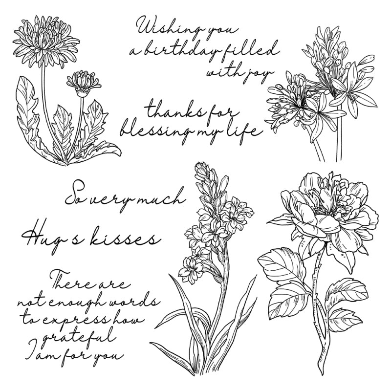 Kokorosa Flower and Word Dies with Stamps Set
