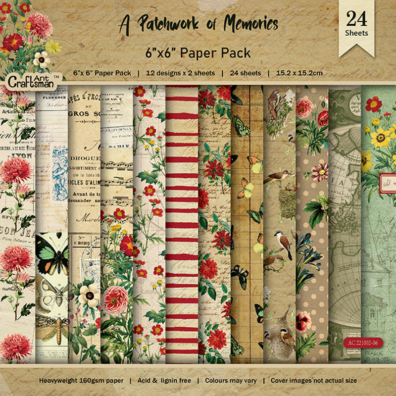 Kokorosa 24PCS  6" A Patchwork Of Memories DIY Scrapbook & Cardstock Paper
