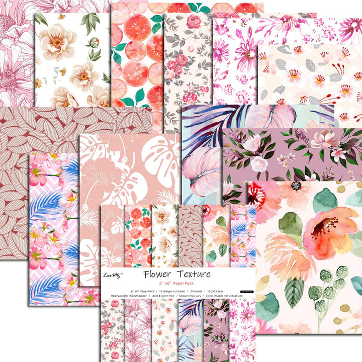 Kokorosa 24PCS  6" Flower Texture DIY Scrapbook & Cardstock Paper