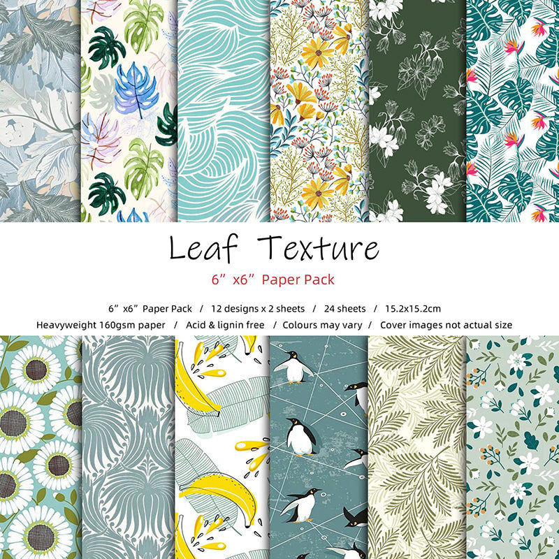 Kokorosa 24PCS  6" Leaf Texture DIY Scrapbook & Cardstock Paper