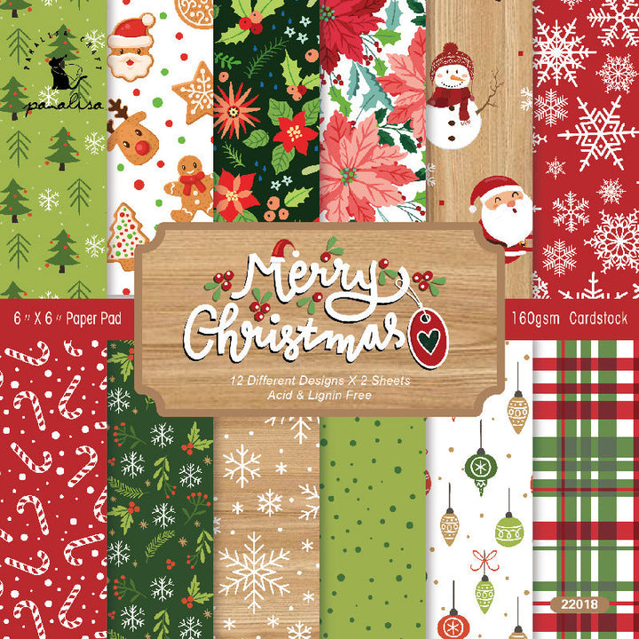 Kokorosa 24PCS  6" Merry Christmas DIY Scrapbook & Cardstock Paper
