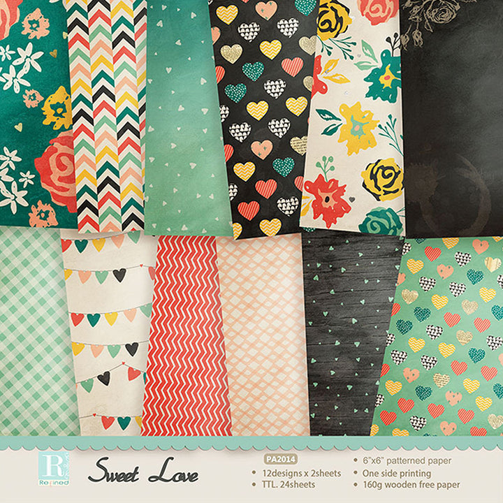 Kokorosa 24PCS  6" Sweet Love DIY Scrapbook & Cardstock Paper