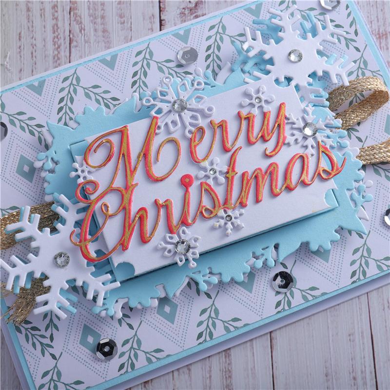 Kokorosa Merry Christmas Words with Snowflakes Decor Dies