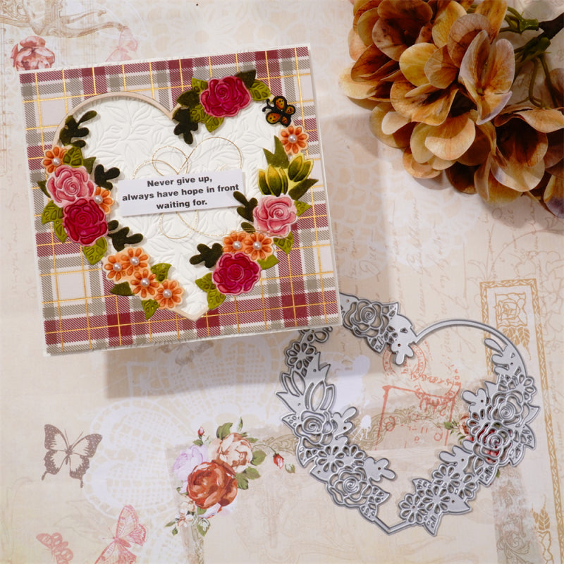 Kokorosa Metal Cutting Dies With Lace Flower Heart Frame