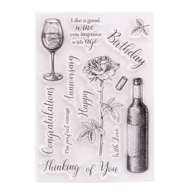 Kokorosa Wine Glass And Bottle Dies with Stamps Set