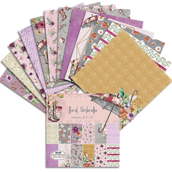 Kokorosa 24PCS DIY Scrapbook & Cardmaking Floral Umbrella Background Paper