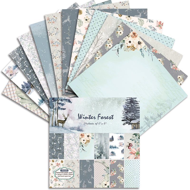 Kokorosa 24PCS DIY Scrapbook & Cardmaking Winter Forest Background Paper