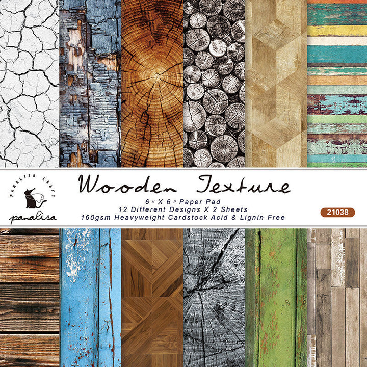 Kokorosa 24PCS 6" DIY Wood Texture Scrapbook & Cardmaking Paper