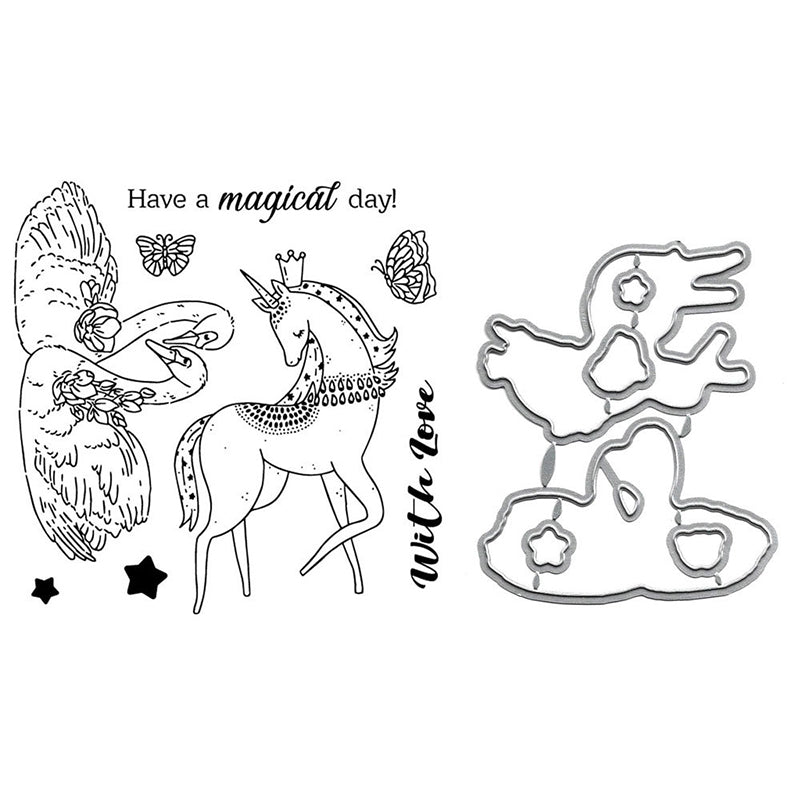 Kokorosa Love Swan & Unicorn Dies with Stamps Set