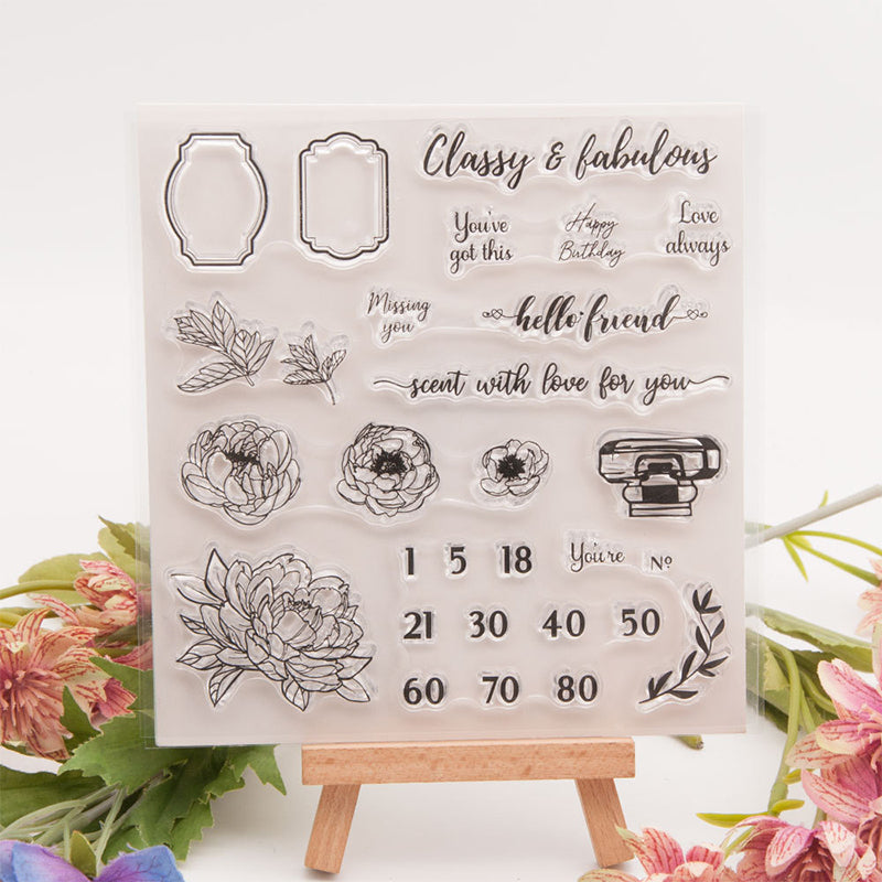 Kokorosa Flowers and Numbers Clear Stamps