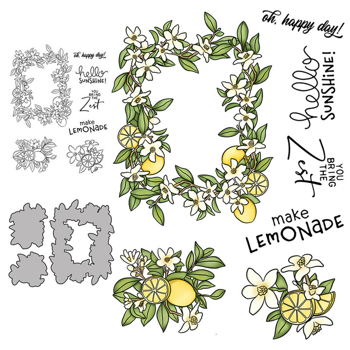 Kokorosa Lemon Flower Wreath Dies with Stamps Set