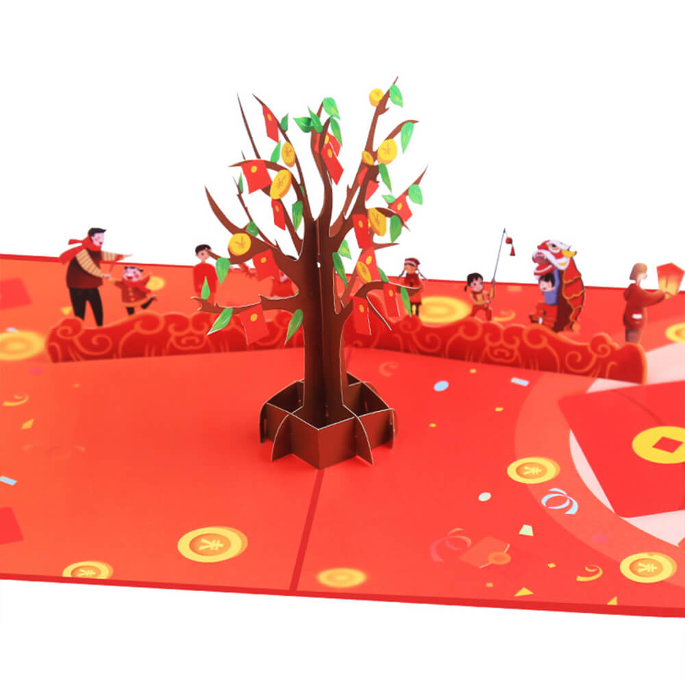 Kokorosa New Year Theme Red Envelope Tree 3D Greeting Card