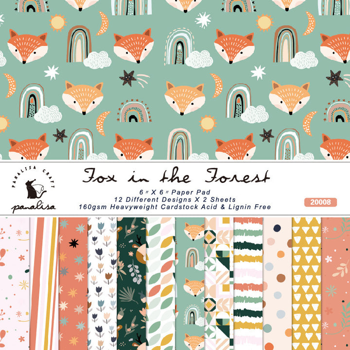 Kokorosa 24PCS  6" Fox in the Forest Theme Scrapbook & Cardstock Paper