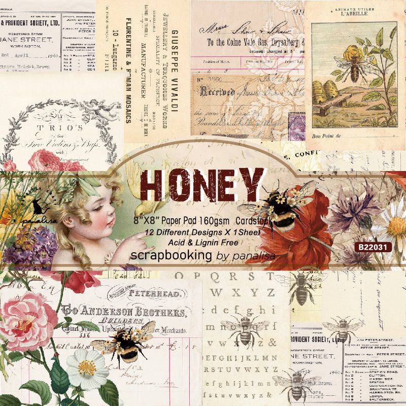 Kokorosa 24PCS  8" Honey Theme Scrapbook & Cardstock Paper