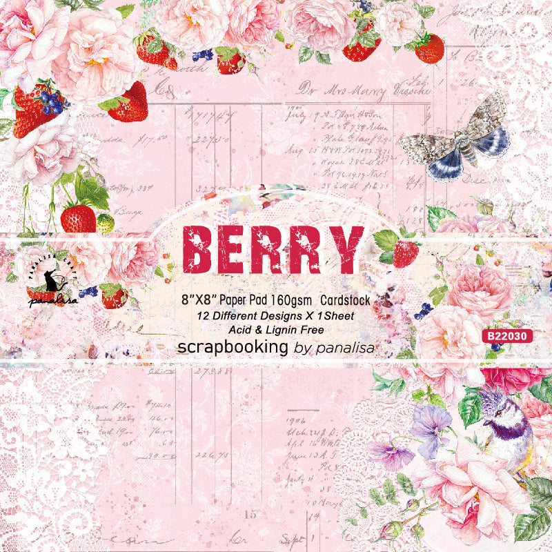Kokorosa 24PCS  8"Berry Theme Scrapbook & Cardstock Paper