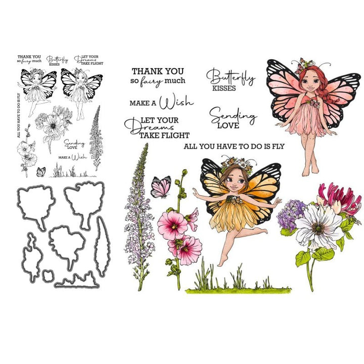 Kokorosa Butterfly Fairy & Flower  Dies with Stamps Set