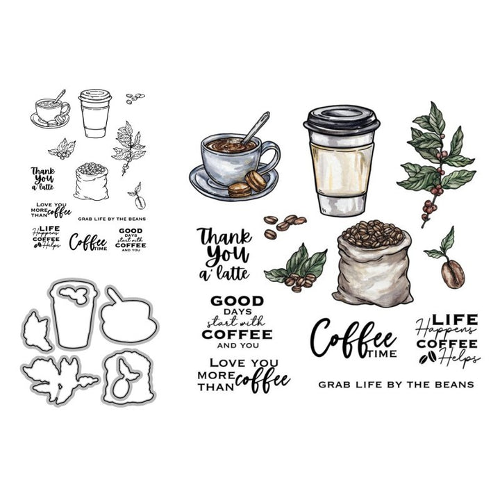Kokorosa Coffee Time Theme Dies with Stamps Set