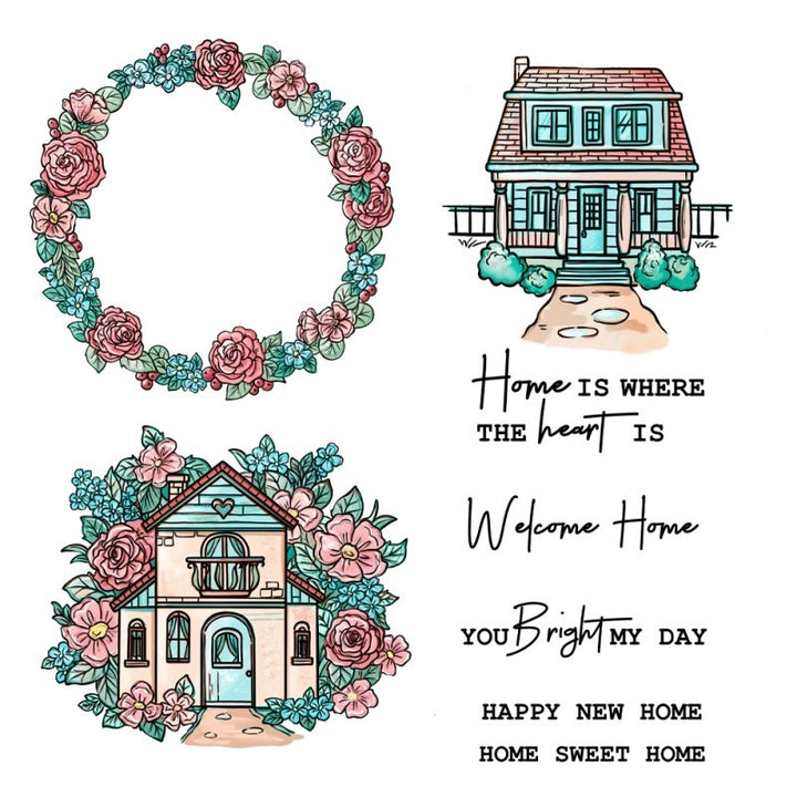 Kokorosa House and Flower Wreath Dies with Stamps Set