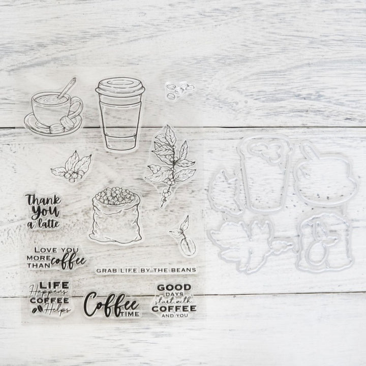 Kokorosa Coffee Time Theme Dies with Stamps Set