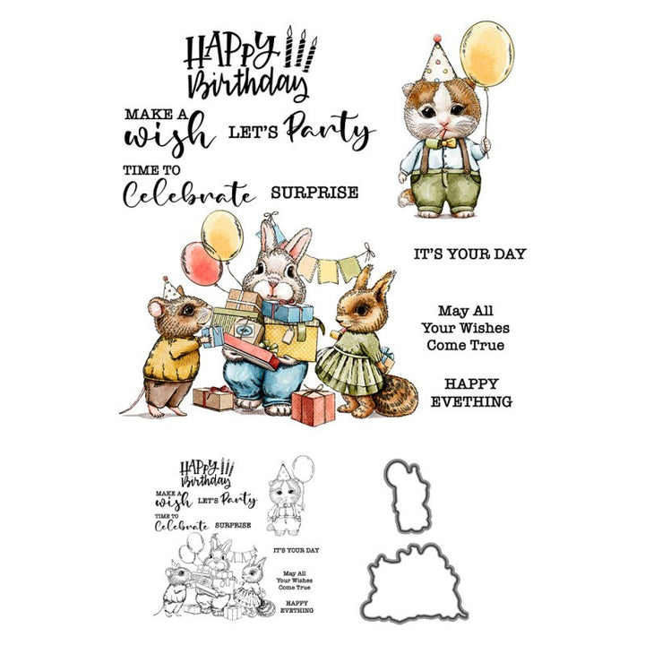 Kokorosa Animal's Birthday Party Dies with Stamps Set